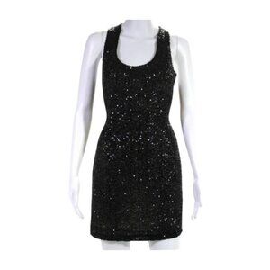 Lovers + Friends Black Sequin Mini Dress Cross Back Sleeveless Womens Size L